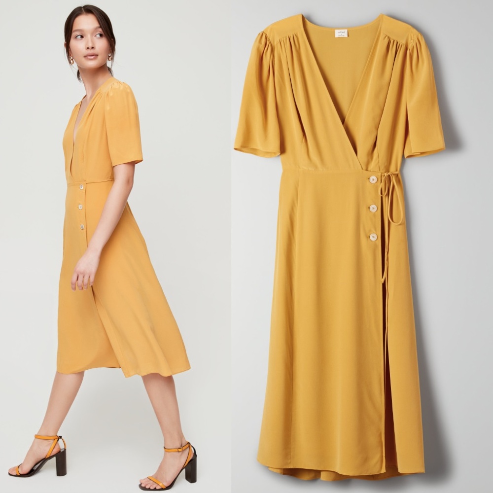 Wilfred Aritzia Yellow Wrap dress